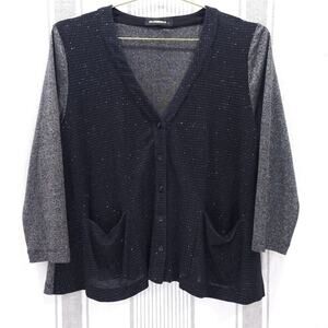 Alembika Cardigan Womens Medium‎ Black Sparkley Lagenlook Artsy Top